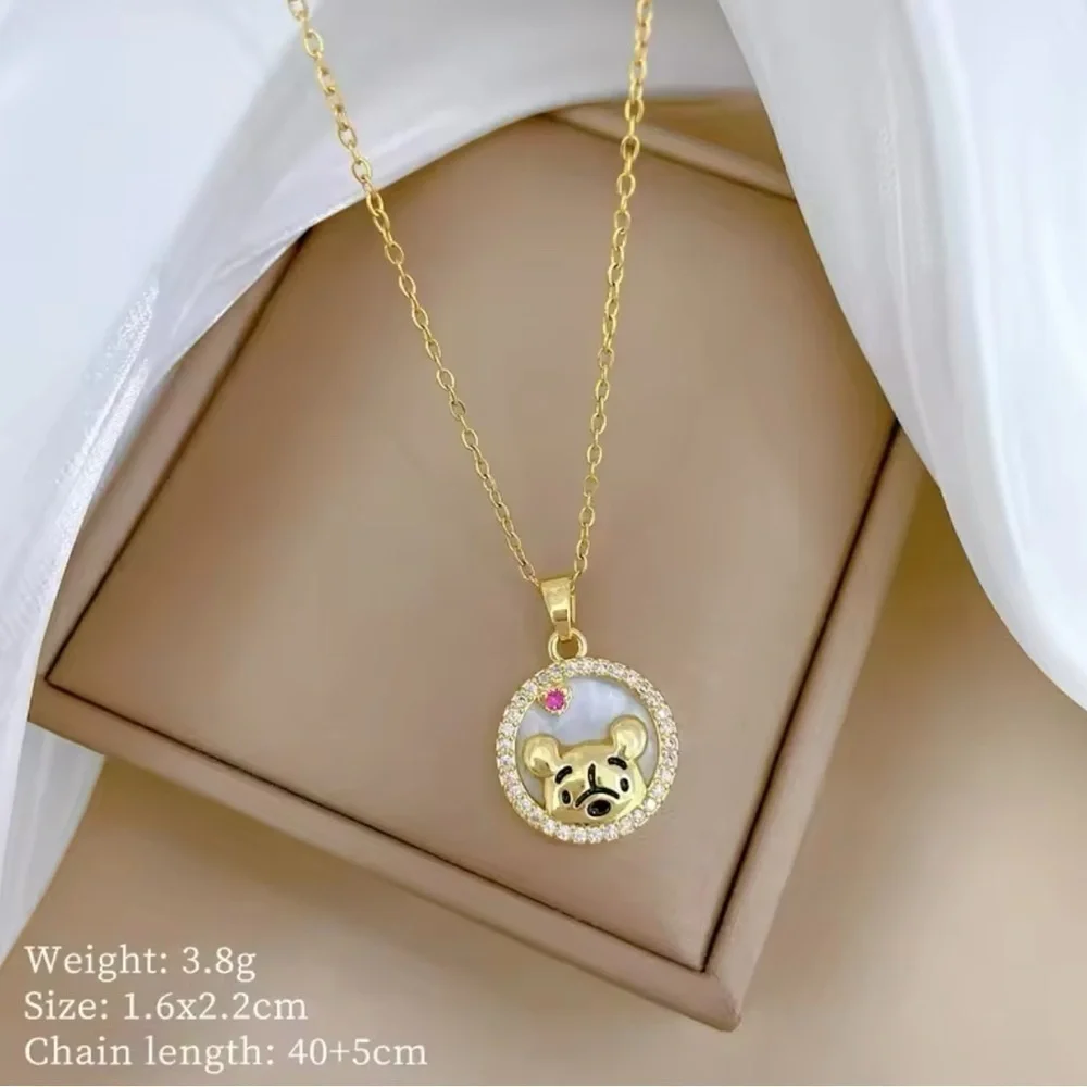 14K Gold Disney Winnie The Pooh “Peek A Boo Pooh” Necklace With Diamond Accent